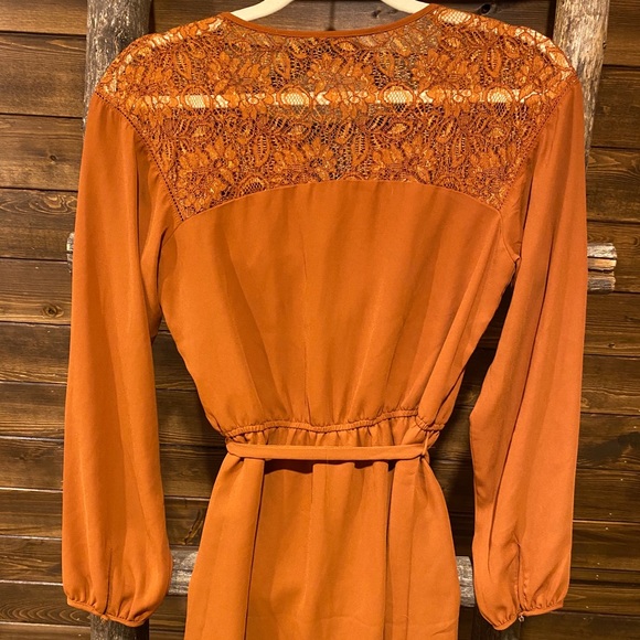 Burnt-Orange Long Sleeve Party Dress Sz Medium - Picture 3 of 8